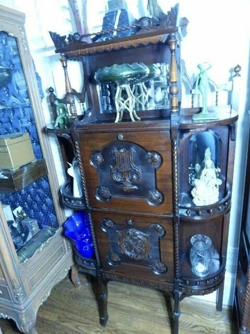 1800's Victorian Carved  Record Cabinet/Etagere Stick-N-Ball Twist Masterpiece Cover