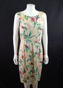 Laura Ashley Beige Pink Floral Dress Silk Viscose Mix UK 12 EU 38 - Picture 1 of 9