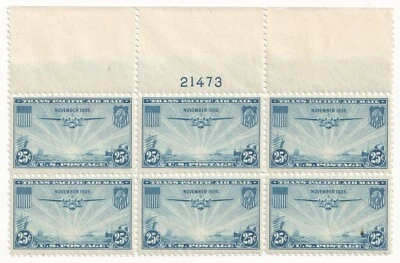 1935 Airmail C20 Transpacific China Clipper TOP Plate Block 21473 MNH* VF/XF - Image 1 of 3
