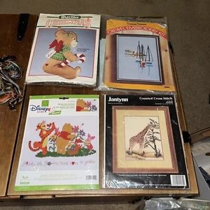 X4 Vintage Cross Stitch Sunset Janlynn Bucilla Denham Bear Disney Giraffe Boat - Picture 1 of 10