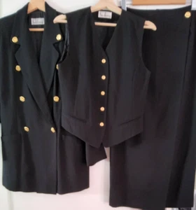 ANTHEA CRAWFORD WOMENS PURE WOOL 3 PIECE BLACK SKIRT SUIT SIZE 12 - Picture 1 of 23