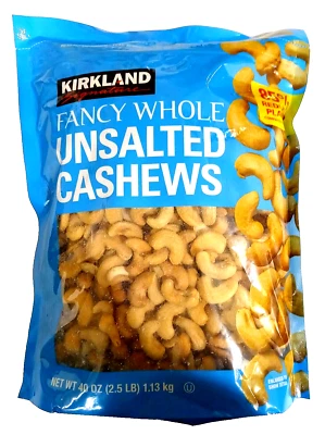 Kirkland Signature Fancy Whole Unsalted Cashews Nuts 40 Oz (2.5 Lb) EXP 12/2025 - Image 1 of 2