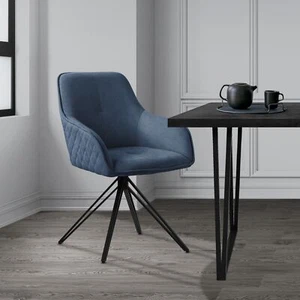 Asiento de comedor azul de tela tejida silla tapizada con reposabrazos+respaldo - Imagen 1 de 7