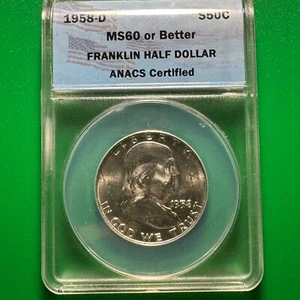 1958-D Franklin Half ANACS MS60 or Better 00024 - Picture 1 of 6