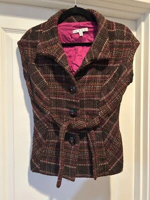 Chaleco CABI Mujer Mezcla Lana Forrada Chaqueta Marrón Rosa Cuadros. Talla pequeña Foto 1 de 4