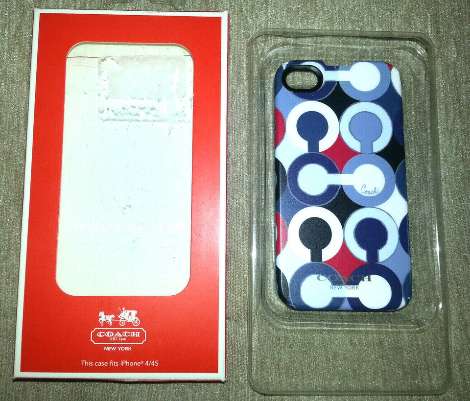 COACH Apple iPhone 4/4S PHONE COVER CASE Signature Print MULTICOLOR Blue Red USA - Image 1 of 4