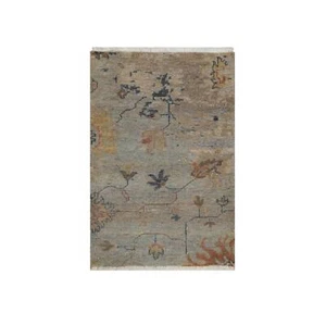 2'1"x3' Gray Broken Pattern Oushak Design 100% Wool Hand Knotted Mat Rug R91455 - Picture 1 of 8