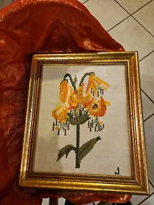 "Vintage Blumenmuster Nadelspitze Abdeckung geedelt in Glas in Gold Rahmen 14 1/2"" x 12 1/2" - Bild 1 von 5