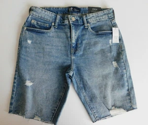Gap Women Denim Shorts Blue Size 00/24 Cotton Span  Distress Bermuda Raw Hem NEW - Picture 1 of 4