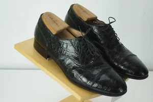 Zapatos de vestir Salvatore Ferragamo negros punta caimán cocodrilo talla 10D - Imagen 1 de 8