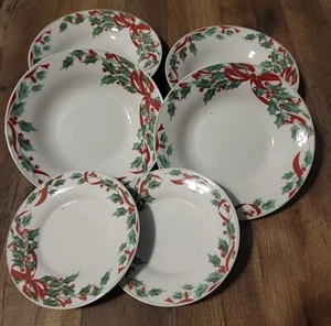 Gibson Navidad 2 platos de pan y 4 cuencos de sopa conjunto guirnalda de acebo guirnalda de vacaciones - Imagen 1 de 11