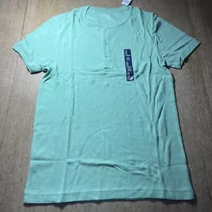 GAP Mens Short Sleeve Henley Grandad Collar Casual 3 Button Top Medium Green - Picture 1 of 7