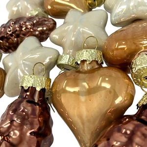 1.5 Inch Heart, Pinecone & Star Brown & White Glass Christmas Ornaments 12 Piece - Picture 1 of 9