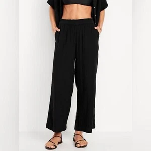 NWT! Black High Waisted Crinkle Gauze Pull-On Ankle Pants - Large Petite - Picture 1 of 7