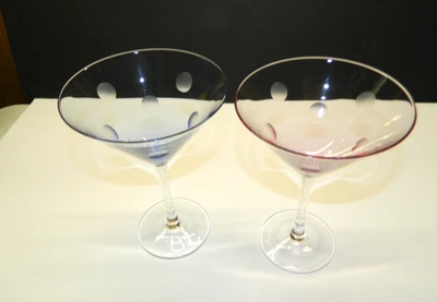 Firmado Waterford Marquis Cristal Lunares Martini Vidrio Rosa Azul Lote de 2 Usado en Excelente Condición Foto 1 de 4