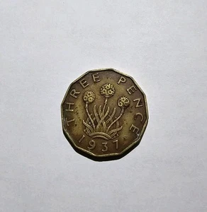 1937 England Three Pence - Old Antique Coin B - Picture 1 of 2