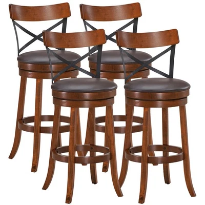 Costway Set of 4 Bar Stools Swivel 29.5" Dining Bar Chairs with Rubber Wood Legs - Image 1 of 4