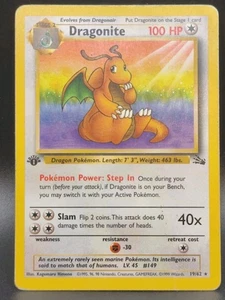 Pokémon TCG Dragonite Fossil 1st Edition 9/62 Regular 1995-1999 Base Set (MP) - Picture 1 of 4