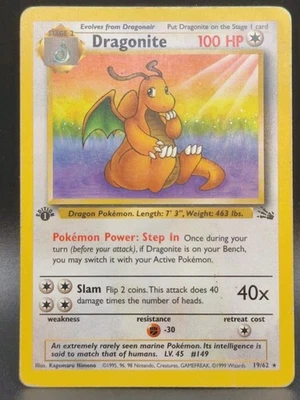 Pokémon TCG Dragonite Fossil 1st Edition 9/62 Regular 1995-1999 Base Set (MP) - Image 1 of 4