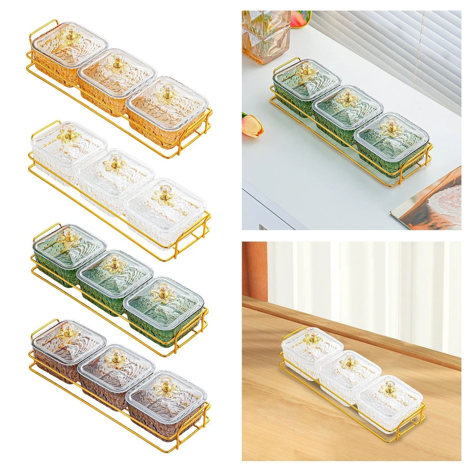 3 Serving Bowls with Lids and Rack Serving Tray Decorative Snack Platter for - Image 1 of 1