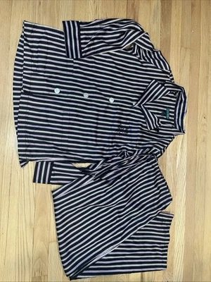 NUEVO CON ETIQUETAS Ralph Lauren Negro Blanco Púrpura Rayas Satén Pijama/Juego de Salón Para Mujer L Foto 1 de 4