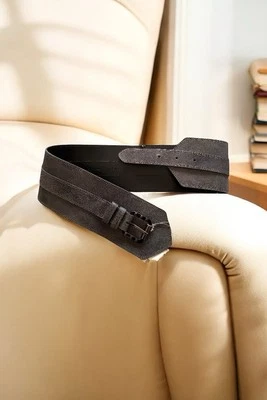 Pierre Balmain women grey leather rock military wide corset waist  belt 65 XS - Image 1 of 4