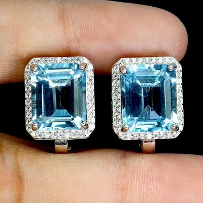 Pendientes de plata de ley 925 octágono topacio azul cielo 11x9 mm joyas de piedras preciosas Foto 1 de 4