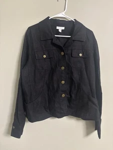 Charter Club Black 100% Linen Utility Jacket Classic Style Size XL Casual Light - Picture 1 of 6