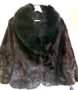 Vintage Dark Brown/Black Natural Mink and Fox Collar Fur Stole Cape  60's - Picture 1 of 6