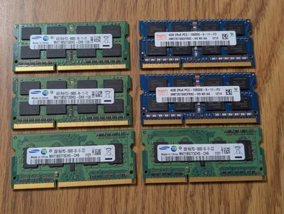 Lote de 6 DDR3 SODIMM 204 pines (4x4GB + 2x2GB) PC3-10600S 1333MHz Samsung/Hynix Foto 1 de 2