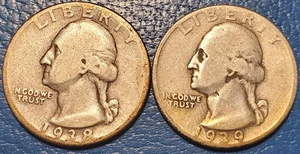 1938 1939 WASHINGTON QUARTERS! LOT OF 2! - Picture 1 of 2