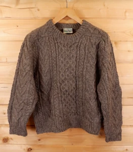 Vintage Gaeltarra Aran Fischer Wolle Grobstrick Pullover Zopfmuster L Irland Grau - Bild 1 von 6