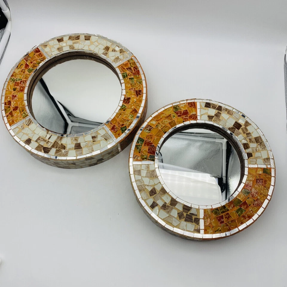 Juego de 2 espejos de mosaico 3d naranja marrón  Foto 1 de 4
