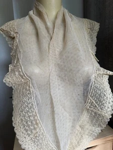Superb Antique Victorian Handmade Shawl w a double Flounce of Lilles Lace Edging - Picture 1 of 6