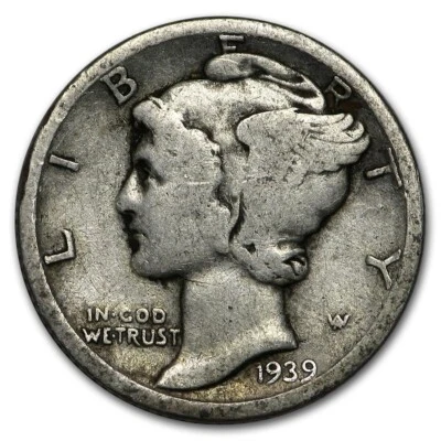 1939 D Mercury Silver Dime VG 90% Silver 10c Very Good - Image 1 of 2