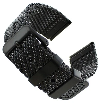 18 mm Debeer PVD Negro Grueso Pesado Dos Piezas Malla con Ojales Correa de Reloj ME147 Foto 1 de 4