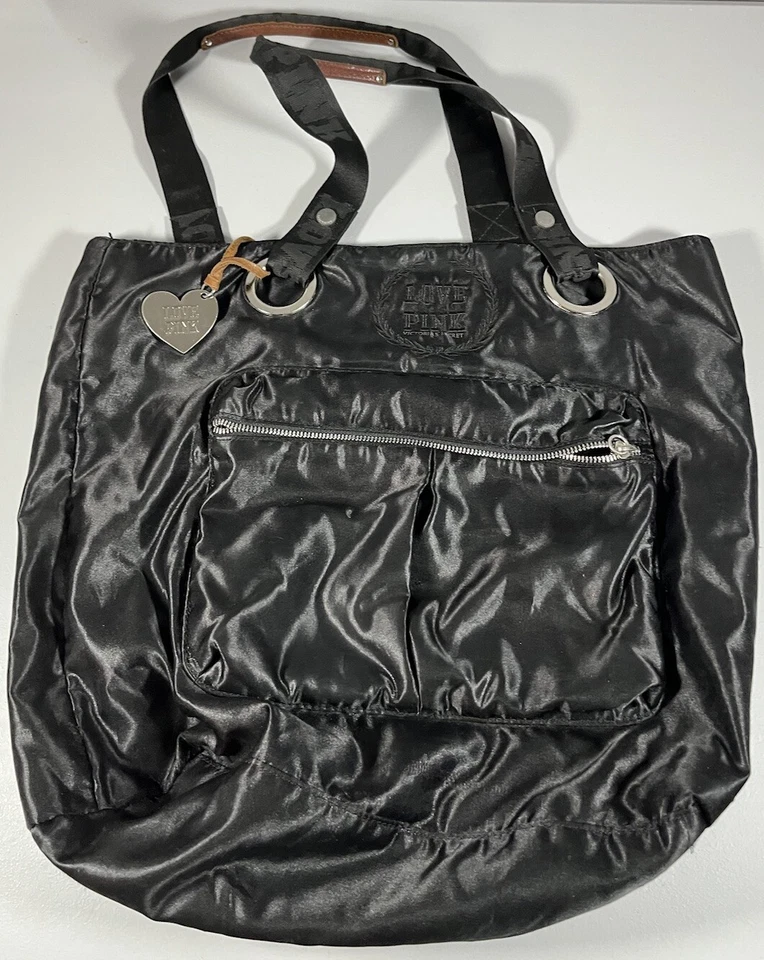 Bolso de Mano Victorias Secret Love Rosa Negro Nylon Viaje Mensajero Hombro Gimnasio Bolso VS Foto 1 de 3