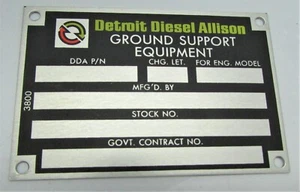 Detroit Diesel Allison Data Plate, Ground Support, New, #3800 - Picture 1 of 3
