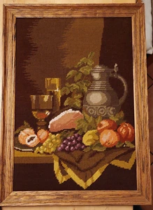 Gobelinbild Stillleben professionell gerahmt gepolstert Junghans Stickbild - Bild 1 von 6
