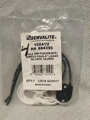 SERVALITE H#884396 Pull Switch On/Off Single Pole 6" Leads 3A,125V;1A,250V Bag 4 - Image 1 of 4