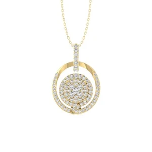 10K Yellow Gold Natural Diamond Cluster Pendant Necklace 18" Silver Cable Chain - Picture 1 of 7