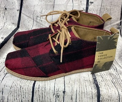 Toms Buffalo Check Plaid Lace Up Red Black Chuka Bota Ankle Shoes Women’s 8.5 - Image 1 of 4
