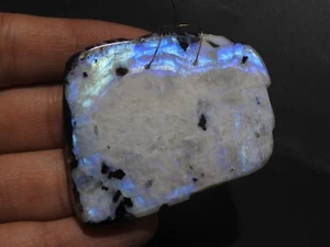 White Rainbow Moonstone Rough Slice Smooth Polished Natural Stone 54X44X8 MM - Picture 1 of 5