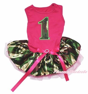 Birthday Camo 1ST Hot Pink Top Camouflage Gauze Skirt Pet Dog Puppy Cat Dress - Picture 1 of 1