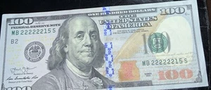2013 $100 Bill SERIAL NUMBER MB 22222215 S, Unc - Picture 1 of 4