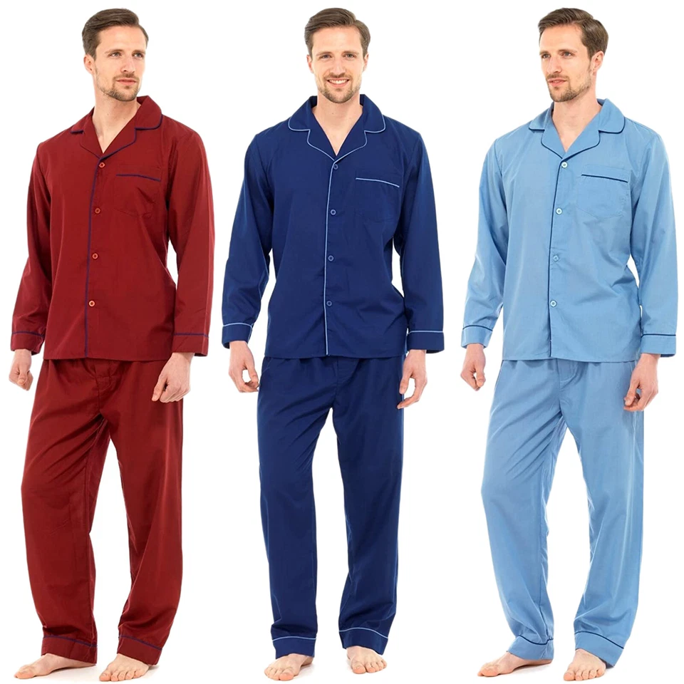 STYLO MENS PYJAMAS SETS CLASSIC PLAIN PJS NIGHTWEAR TOP BOTTOMS LOUNGE PANTS TROUSERS