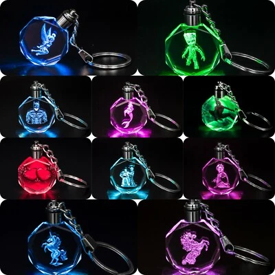CRYSTAL LED KEYRING TINKERBELL  HARRY POTTER UNICORN Fairy Mermaid AND SUPERHERO - Image 1 of 4