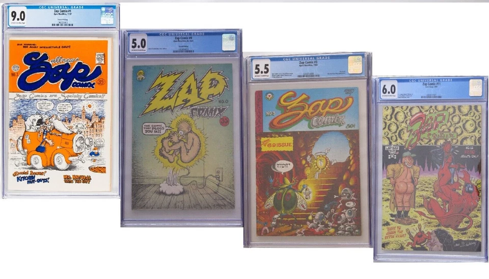 Zap Comix #1 Donahue, #0, #3, #11 CGC 9.0/5.0/5.5/ 6.0, 11/1967 Robert Crumb NIB - Image 1 of 4
