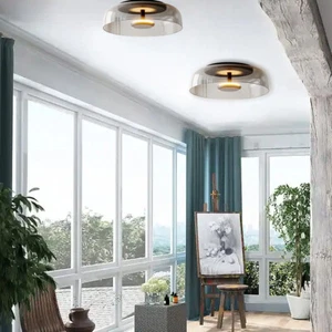Mid Century Corridor Flush Mount Ceiling Light Smoke Grey Round Ceiling Lamp  - Picture 1 of 7