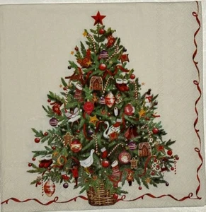 two Individual Christmas Tree Luncheon decoupage Paper napkins Holiday Festive - Picture 1 of 3
